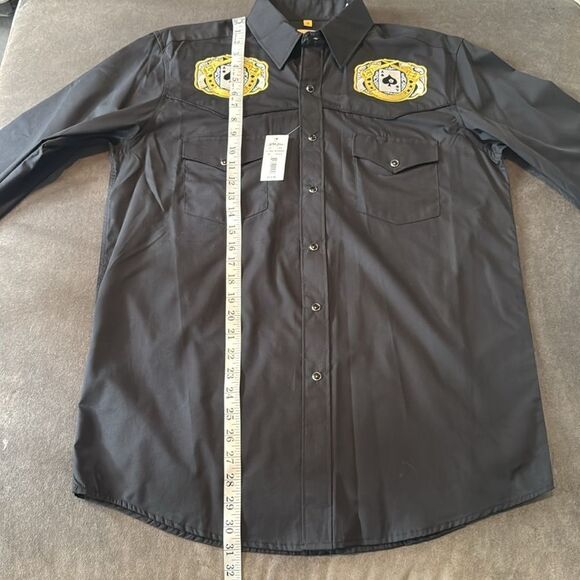 Black Western Dress Shirt Embroidered Patches Snap Buttons Size M NWT - Picture 12 of 13